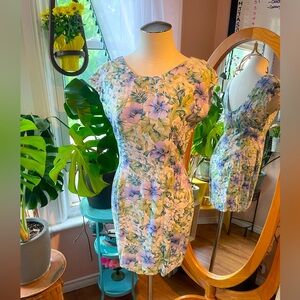 Feminine Floral Print Vintage 1990's 'Fairweather' Scoop Back Mini Dress